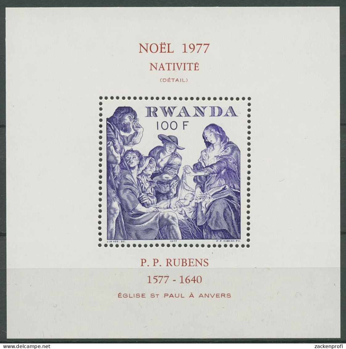 Ruanda 1977 Weihnachten Geburt Christi Von Rubens Block 83 Postfrisch (C29398) - Ongebruikt