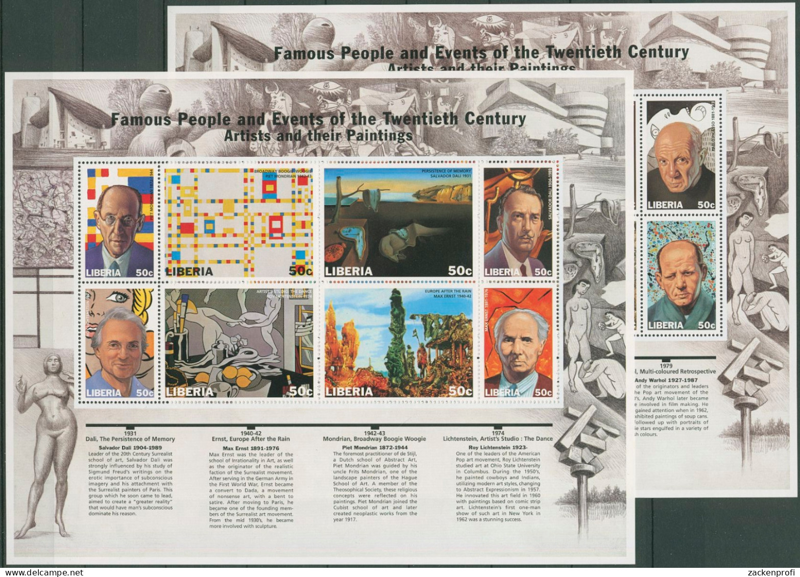 Liberia 1997 Maler Des 20. Jh. Warhol Picasso 1933/48 K Postfrisch (SG29419) - Liberia