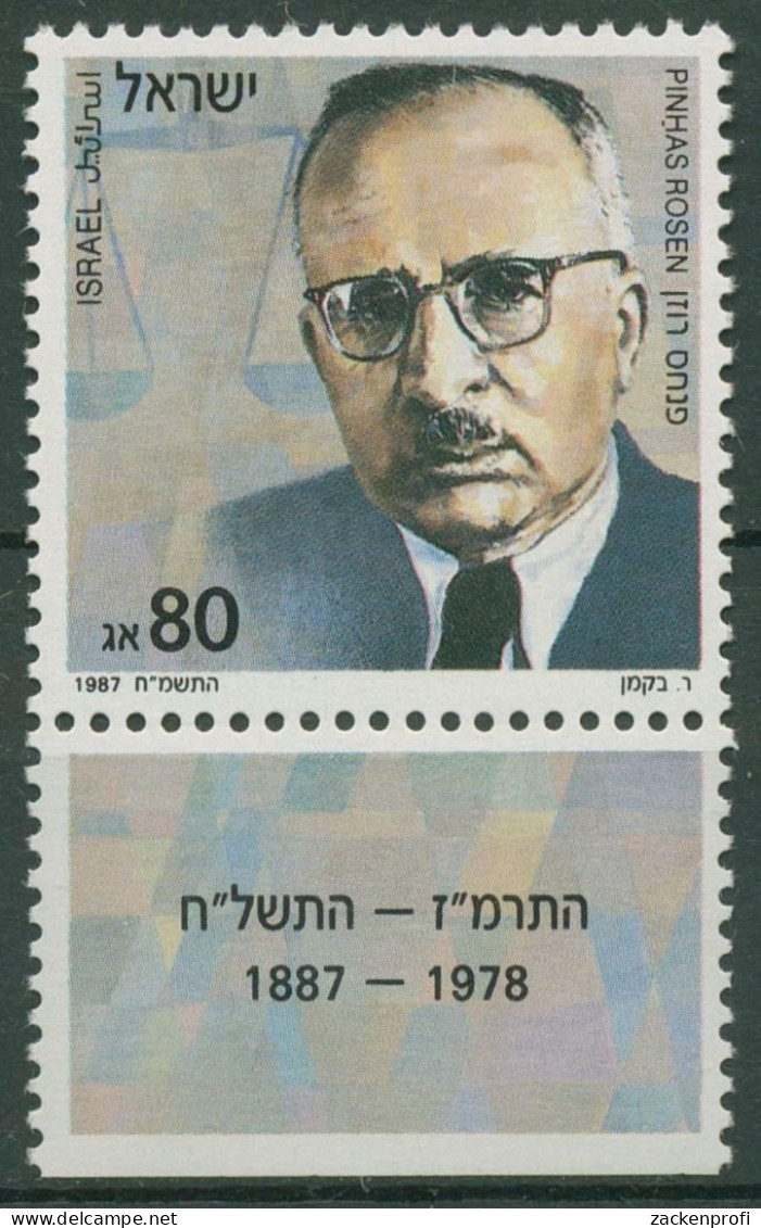 Israel 1987 Politiker Pinhas Rosen 1073 Mit Tab Postfrisch - Nuovi (con Tab)