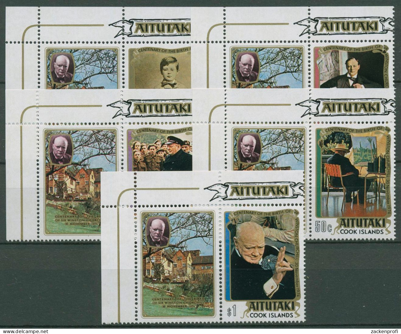 Aitutaki 1974 Sir Winston Churchill 126/30 A Mit Zierfeld Postfrisch - Aitutaki