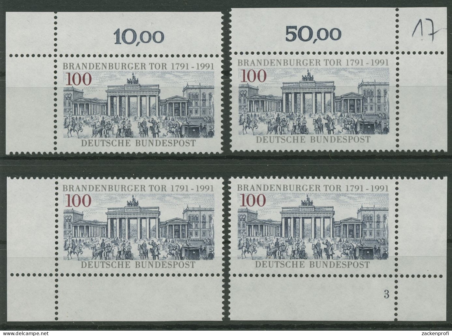 Bund 1991 Brandenburger Tor Berlin 1492 Alle 4 Ecken Postfrisch (E1820) - Neufs