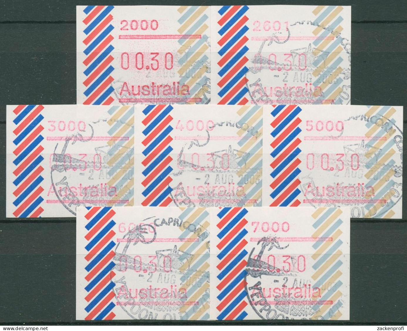 Australien 1984 Balken PO-Set (7) Automatenmarke 1 Gestempelt - Machine Labels [ATM]