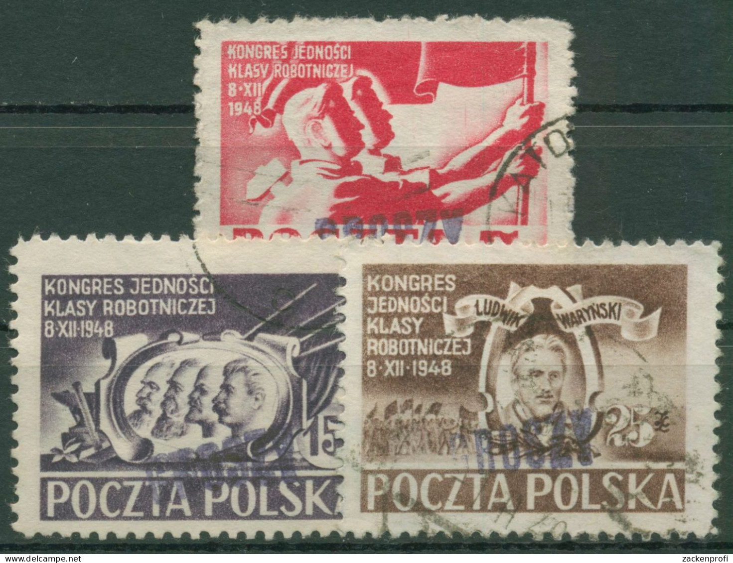 Polen 1950 Arbeiterpartei MiNr. 505/07 Mit Aufdruck 607/09 Gestempelt - Gebraucht
