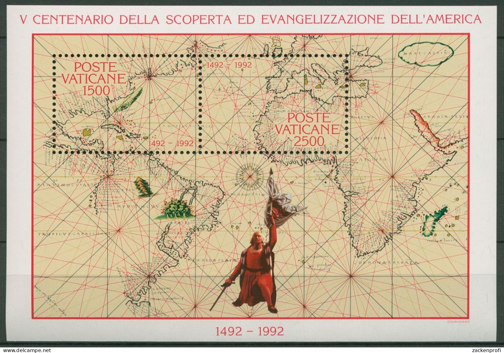Vatikan 1992 Entdeckung Amerikas Seekarte Block 13 Postfrisch (C91493) - Blocks & Sheetlets & Panes