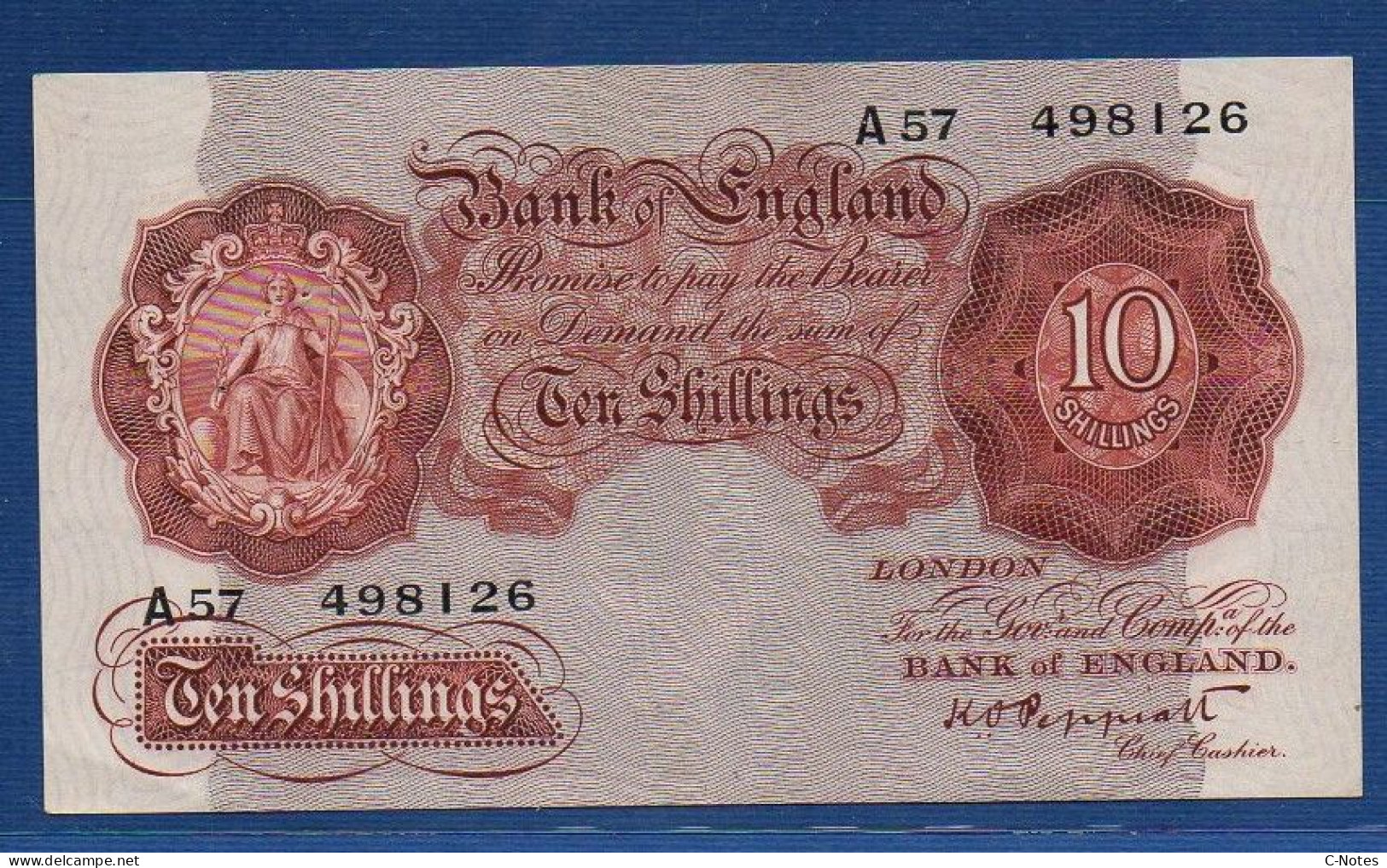 GREAT BRITAIN - P.362c – 10 Shillings ND (1934 - 1939) XF/AU,  S/n A57 498126 - 10 Schillings