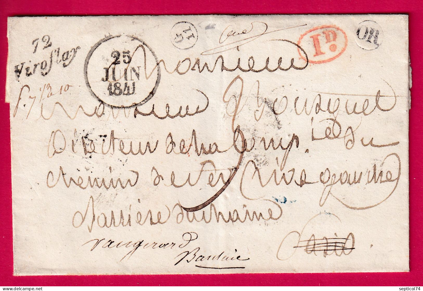 CURSIVE 72 VIROFLAY SEINE ET OISE 1841 + OR DECIME RURAL ET CACHET DE FACTEUR POUR PARIS REEXPEDIE VAUGIRARD LETTRE - 1801-1848: Voorlopers XIX