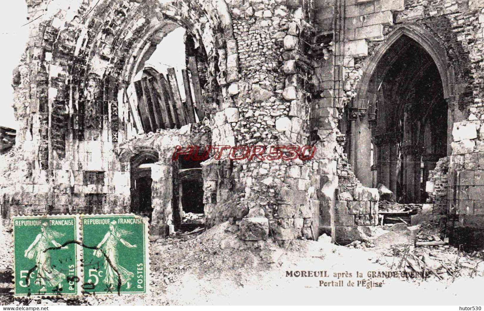 CPA MOREUIL - SOMME - GUERRE 1914-18 - L'EGLISE - Moreuil