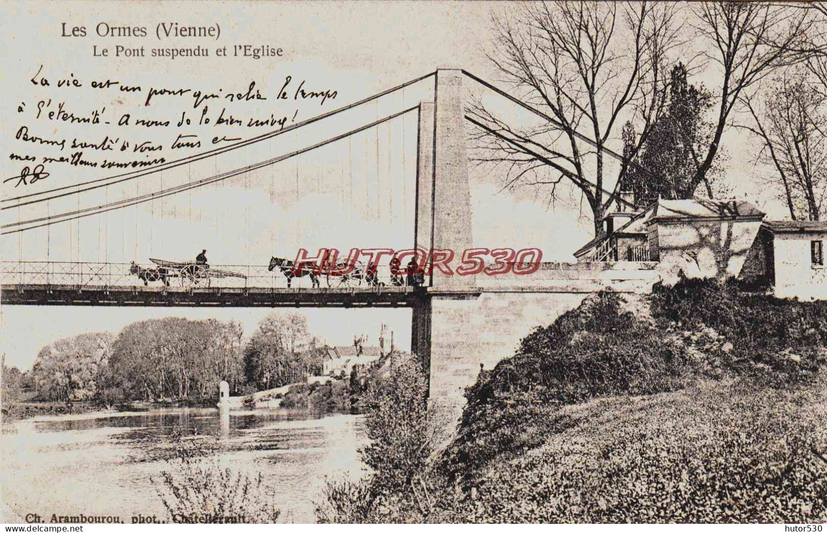 CPA LES ORMES - VIENNE - LE PONT SUSPENDU - ATTELAGES - Sonstige & Ohne Zuordnung