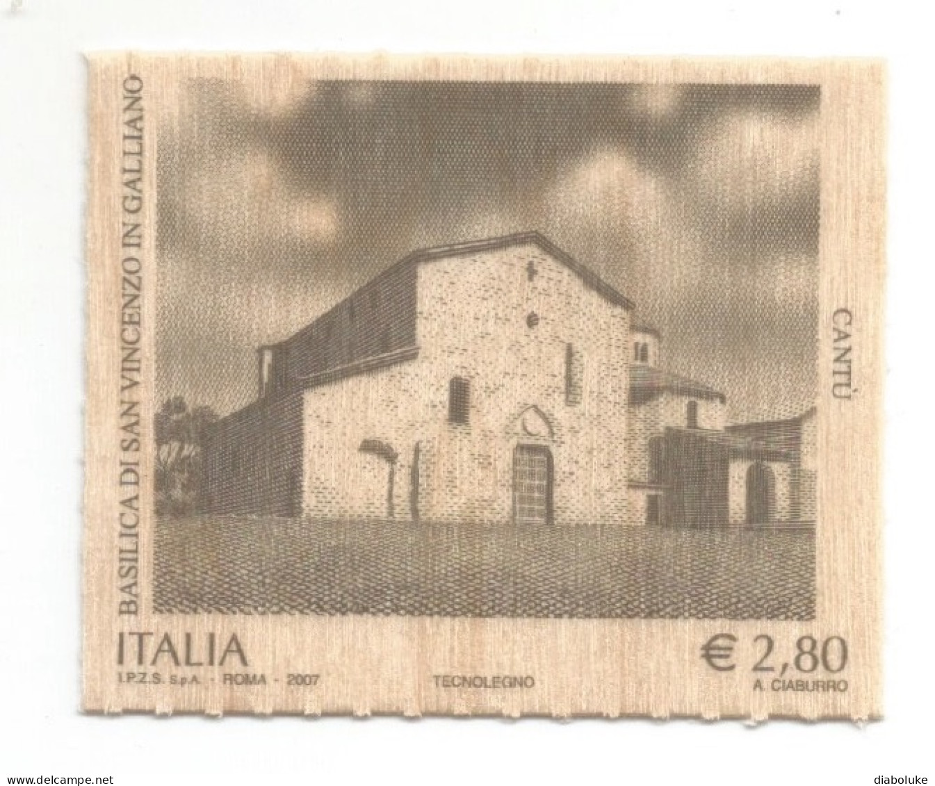 (REPUBBLICA ITALIANA) 2007, BASILICA DI SAN VINCENZO IN GALLIANO, CANTÙ - Francobollo In Legno Nuovo MNH**, Wood Stamp - 2001-10:  Nuevos
