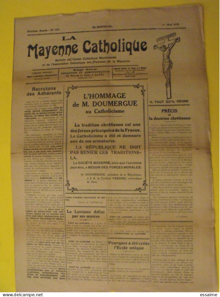 La Mayenne Catholique N° 128 Du 1er Mai 1931. Doumergue, école Libre. Laval Rennes - Pays De Loire