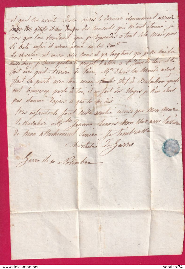 DOUBLE CURSIVE 64 HASPAREN BAYONNE BASSES PYRENEES CAD TYPE 13 BAYONNE TAXE TAMPON 10 POUR PARIS 1835 IND 17 LETTRE - 1801-1848: Voorlopers XIX