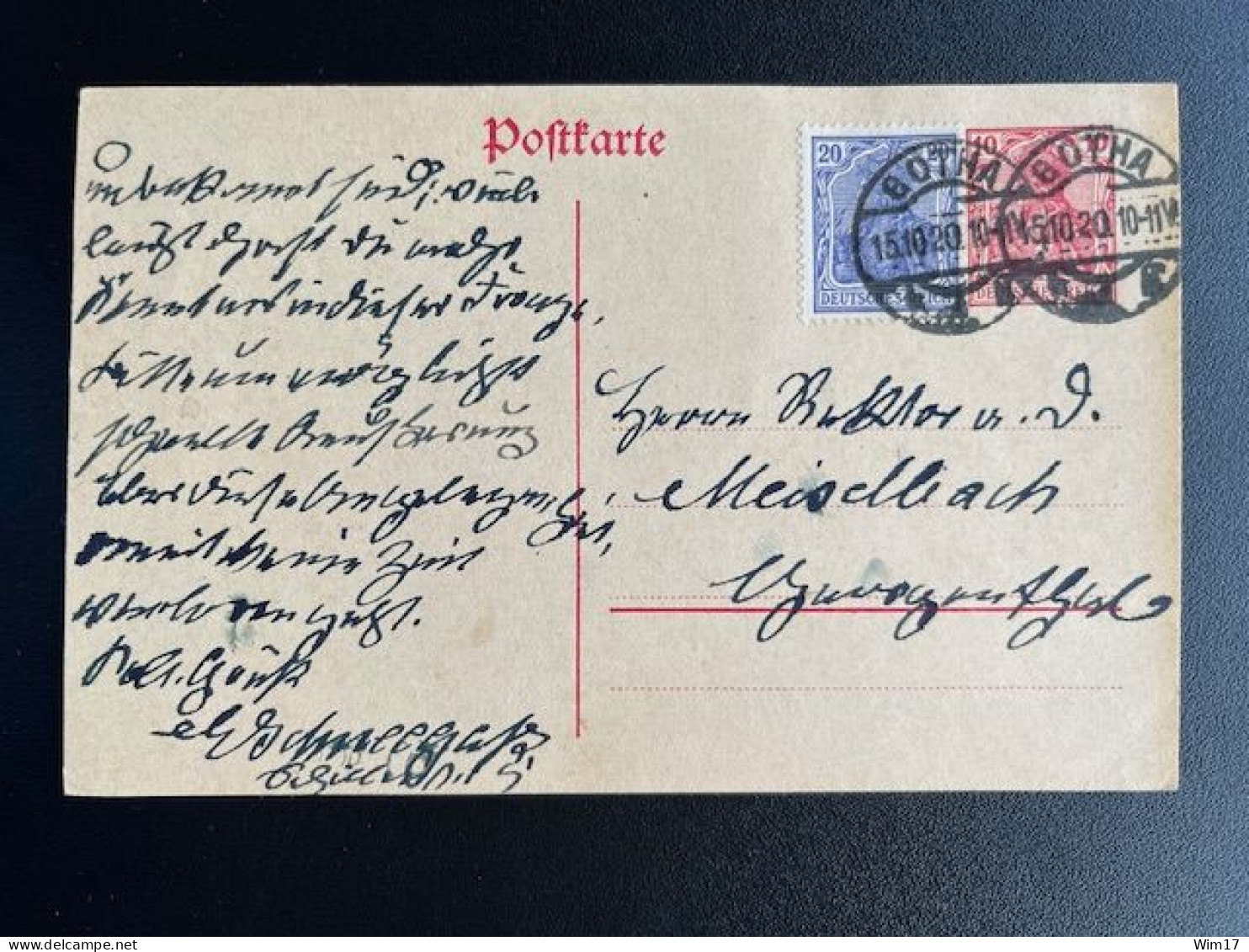 GERMANY 1920 POSTCARD GOTHA 15-10-1920 DUITSLAND DEUTSCHLAND - Cartoline