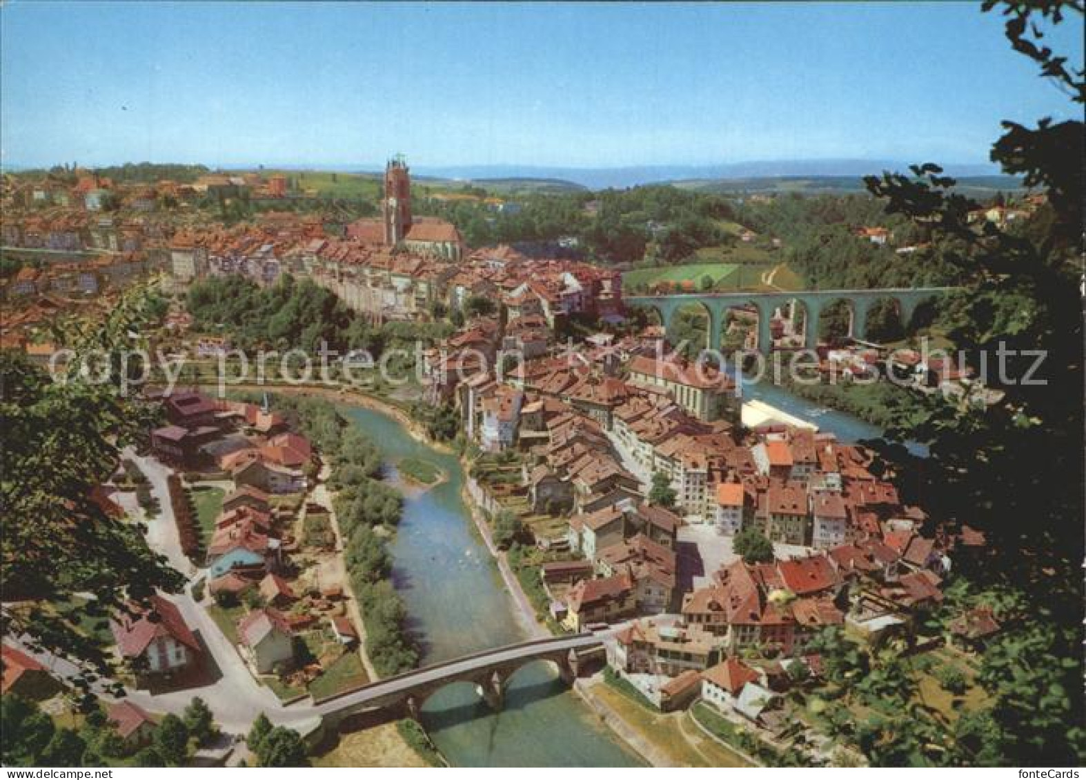 12286363 Fribourg FR Fliegeraufnahme Mit Fluss Und Viadukt Fribourg - Andere & Zonder Classificatie