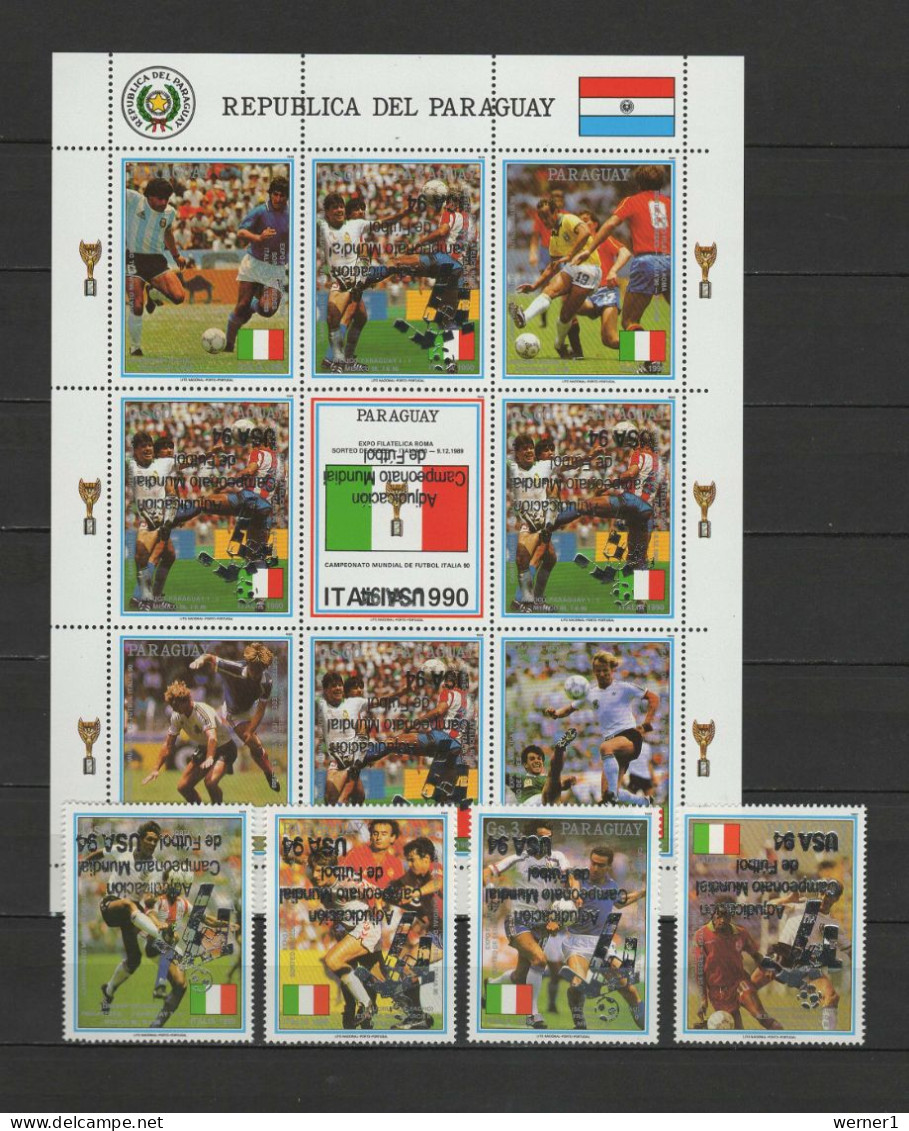 Paraguay 1991 Football Soccer World Cup Sheetlet + 4 Stamps With Inverted Silver Overprint MNH -scarce- - 1994 – USA