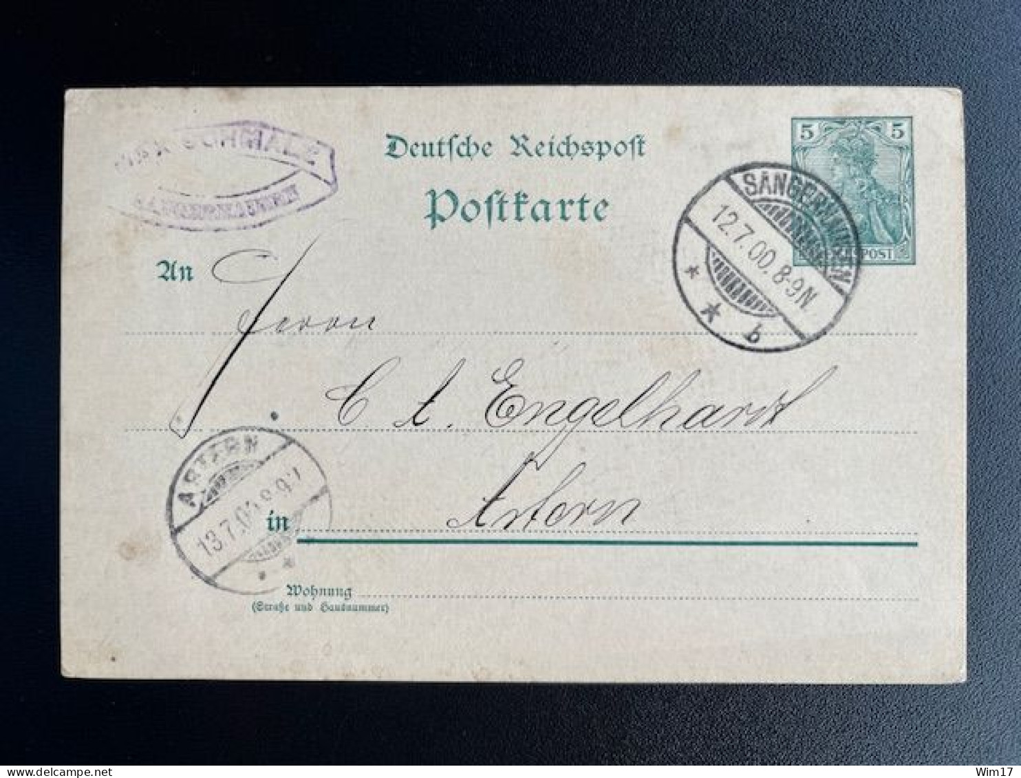 GERMANY 1900 POSTCARD SANGERHAUSEN TO ARTERN 12-07-1900 DUITSLAND DEUTSCHLAND - Cartes Postales