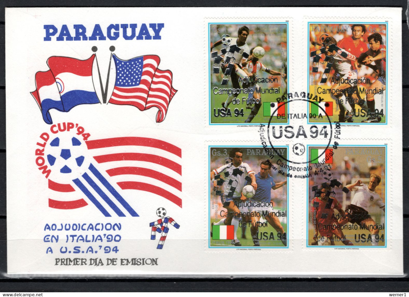 Paraguay 1991 Football Soccer World Cup 4 Stamps With Silver Overprint On FDC - 1994 – USA