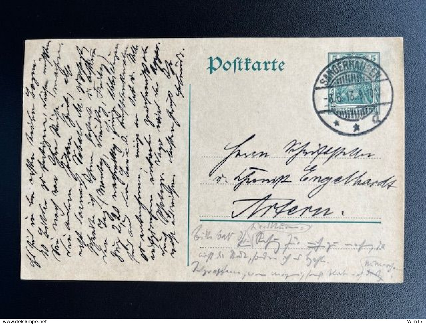 GERMANY 1913 POSTCARD SANGERHAUSEN TO ARTERN 08-06-1913 DUITSLAND DEUTSCHLAND - Tarjetas