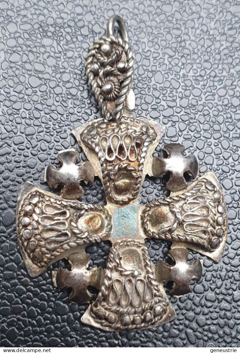 Pendentif Médaille Religieuse Milieu XXe Argent 950 "Croix De Jérusalem" Religious Medal - Godsdienst & Esoterisme