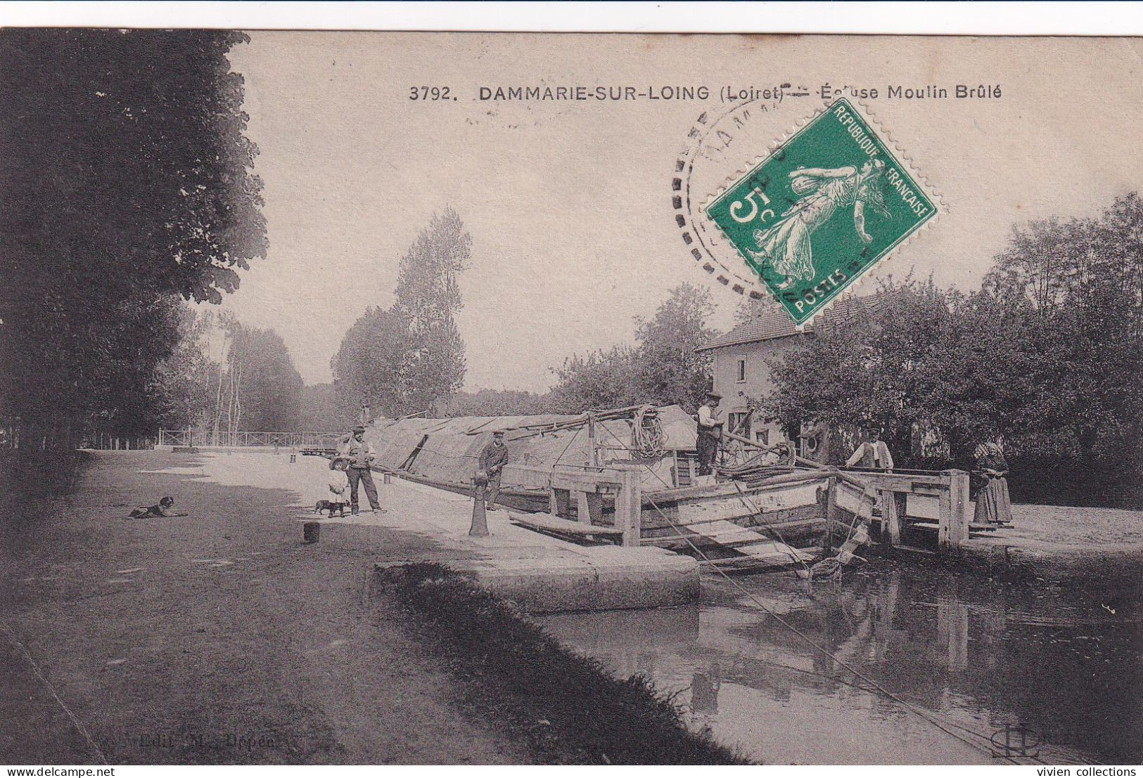 Dammarie Sur Loing (45 Loiret) écluse Moulin Brulé - Batelerie - édit. LL N° 3792 Circulée 1916 - Sonstige & Ohne Zuordnung