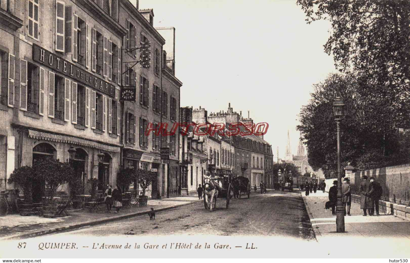 CPA QUIMPER - FINISTERE - AVENUE ET HOTEL DE LA GARE - ATTELAGE - Other & Unclassified