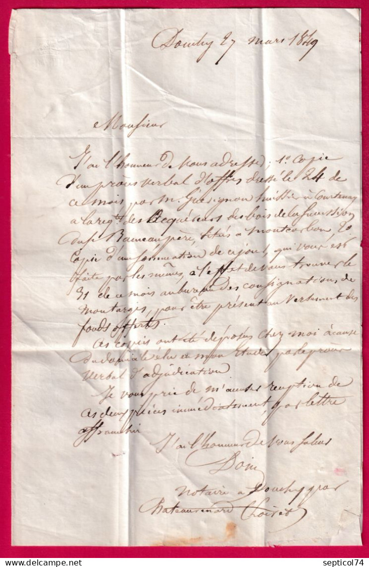 CAD TYPE 15 CHATEAU RENNARD LOIRET BOITE RURALE B DOUCY TAXE TAMPON 4 POUR PARIS MENTION POIDS 8GR 1/2 LETTRE - 1801-1848: Précurseurs XIX