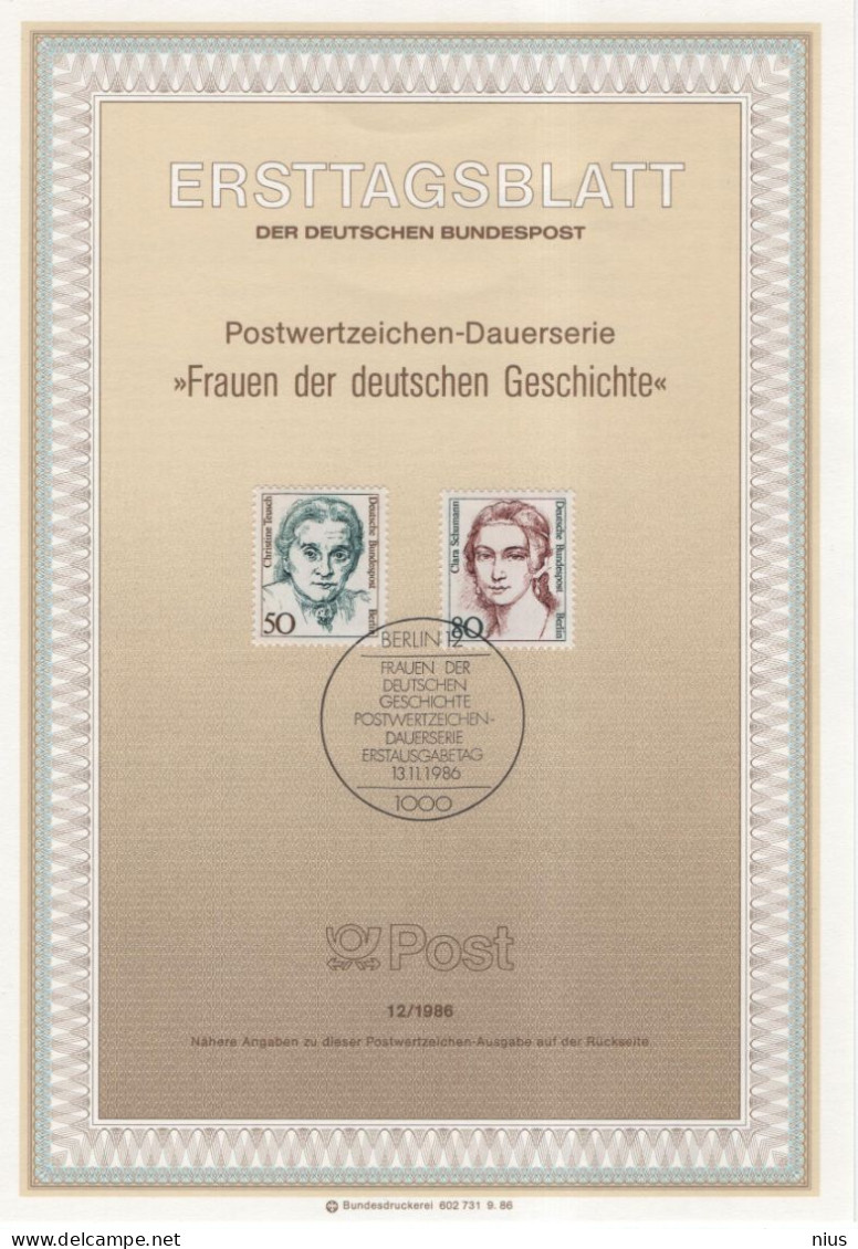 Germany Deutschland 1986-12 Frauen Der Deutschen Geschichte, Christine Teusch, Clara Schumann, Canceled In Berlin - 1981-1990