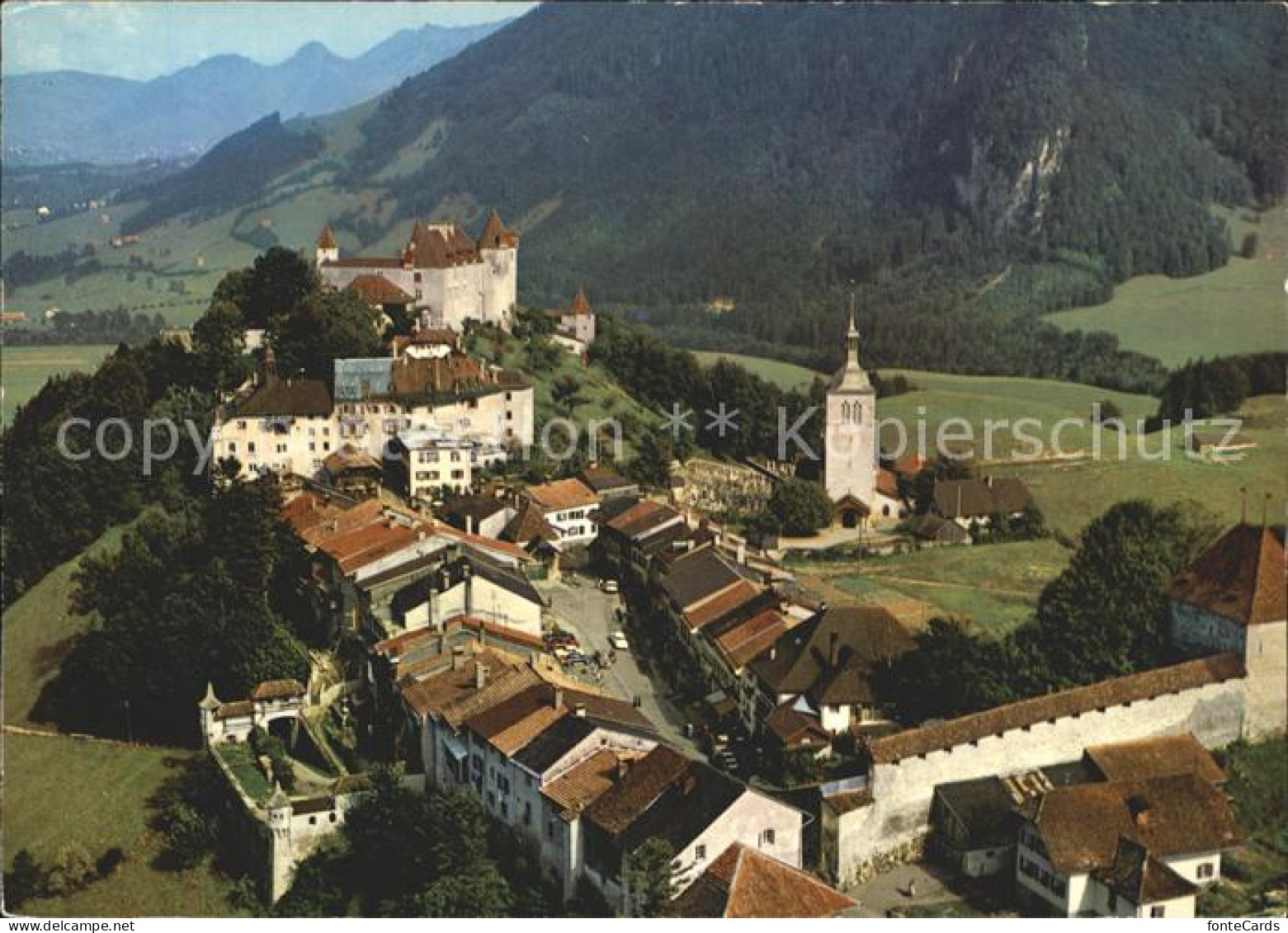 12270261 Gruyeres FR Fliegeraufnahme Altstadt Gruyeres - Sonstige & Ohne Zuordnung