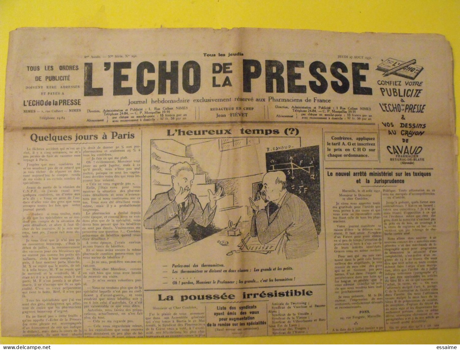 3 N° De L'Echo De La Presse De 1931. Pharmaciens De France CNPF Toxiques Jurisprudence - Other & Unclassified