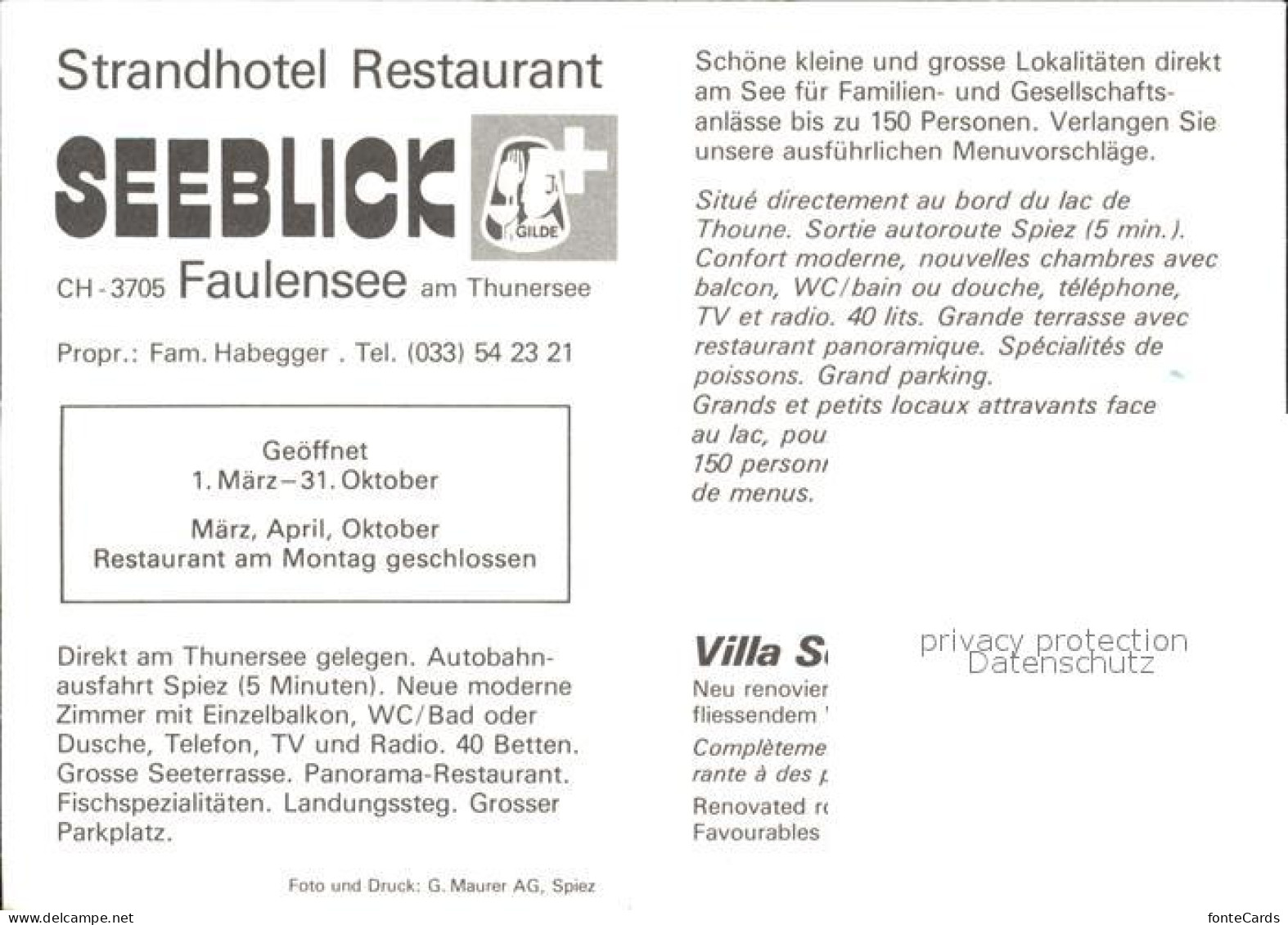 12268633 Faulensee Strandhotel Restaurant Seeblick  Faulensee - Other & Unclassified