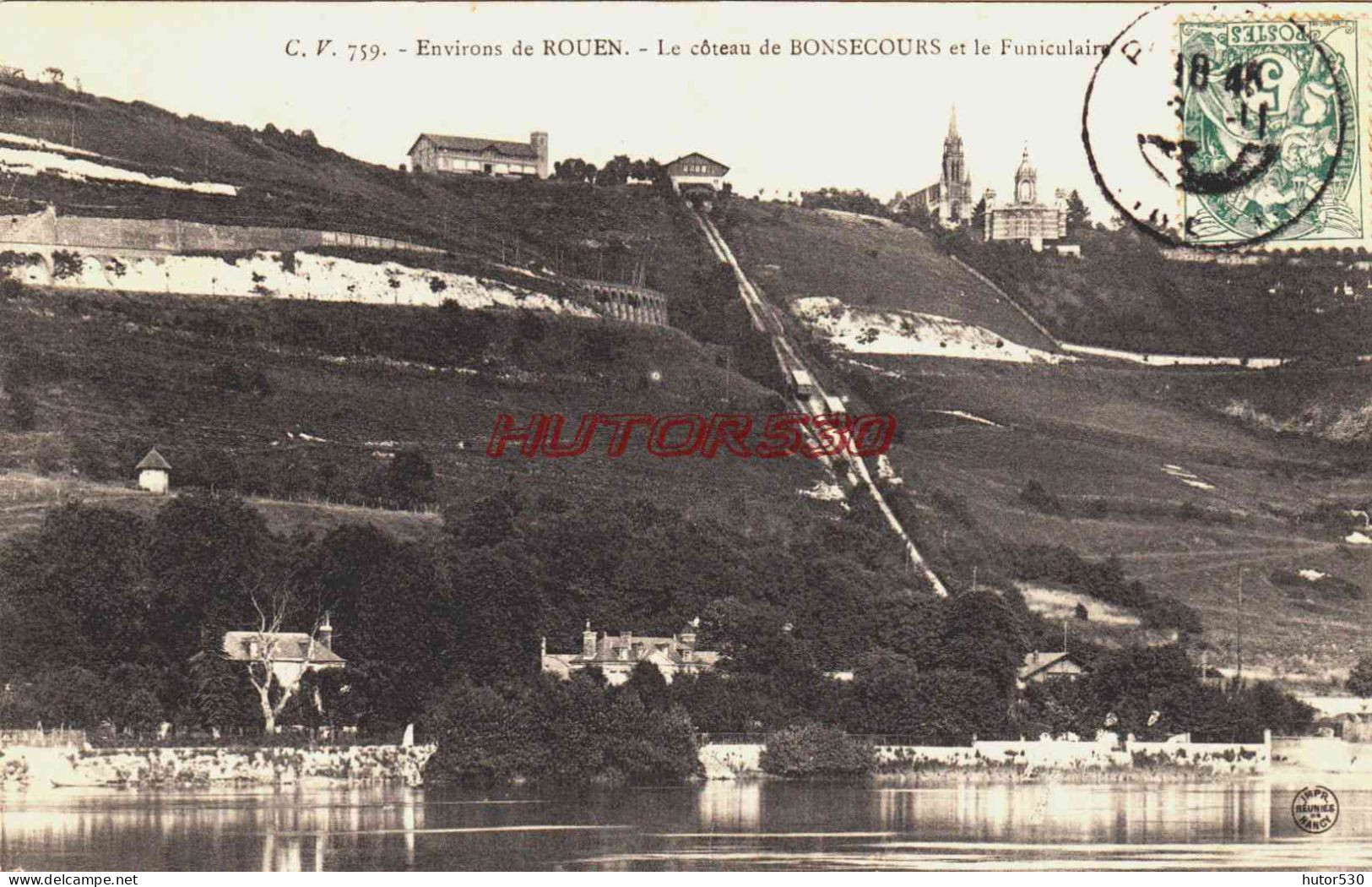 CPA BONSECOURS - SEINE MARITIME - BONSECOURS ET LE FUNICULAIRE - Bonsecours