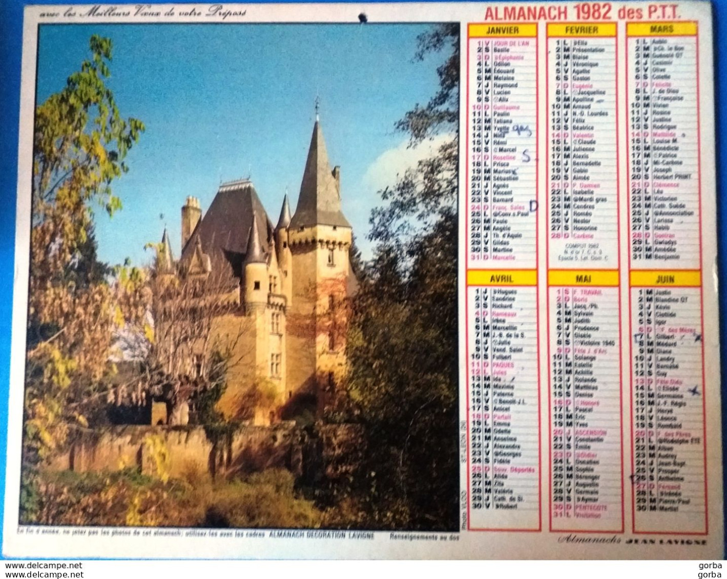 *ALMANACH PTT 1982 - SAINT LEON (24) Et LUNEVILLE (54) - Encart RHÔNE (69) - Big : 1981-90