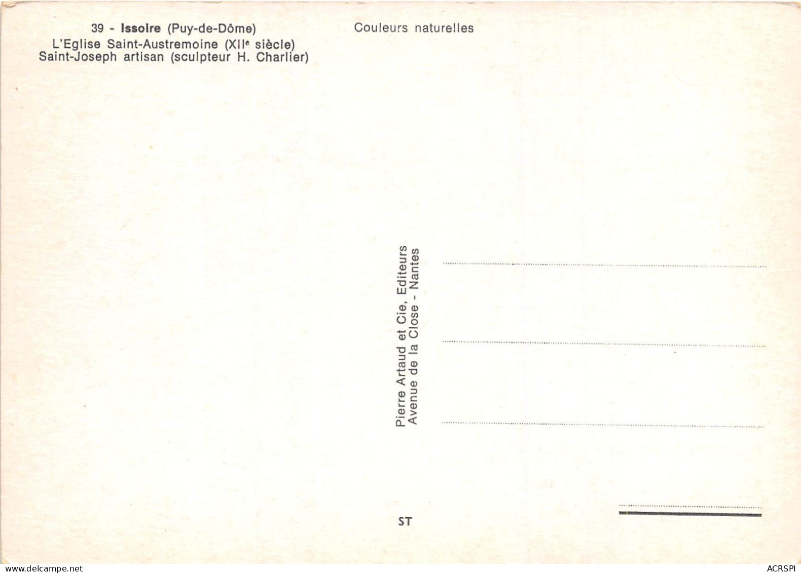 ISSOIRE L Eglise Saint Austremoine Saint Joseph Artisan 3(scan Recto-verso) MA2218 - Issoire