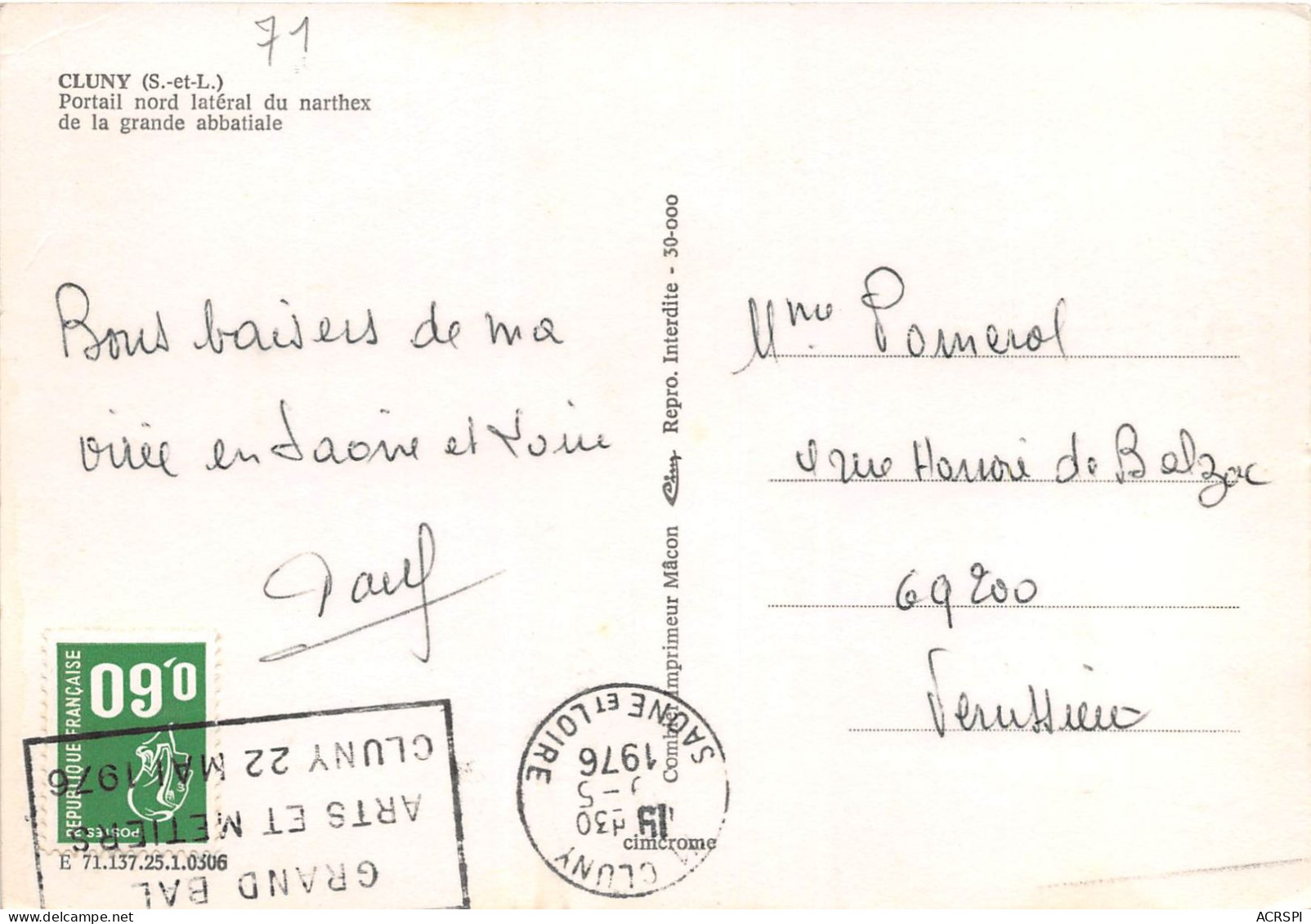 CLUNY Portail Nord Lateral Du Narthex De La Grande Abbatiale 20(scan Recto-verso) MA2206 - Cluny
