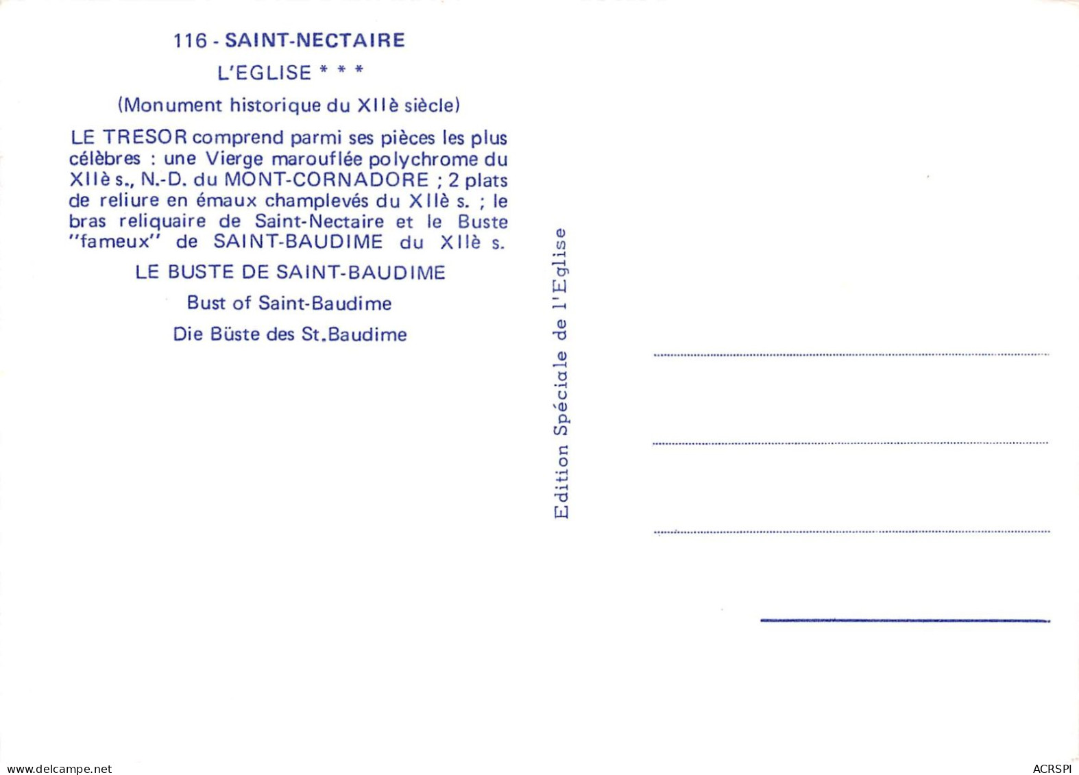 SAINT NECTAIRE L EGLISE Le Tresor Comprend Parmi Ses Pieces Une Vierge Marouflee 14(scan Recto-verso) MA2229 - Saint Nectaire