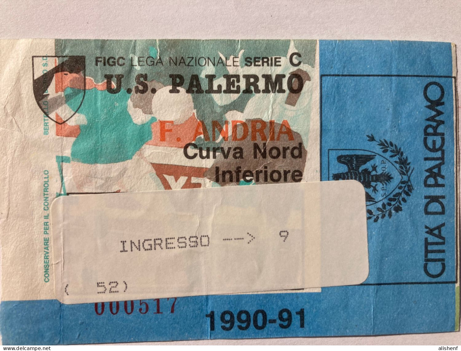 Biglietto Palermo Andria Campionato Di Calcio Serie C 1990-91 Palermo Stadio Favorita - Tickets - Entradas