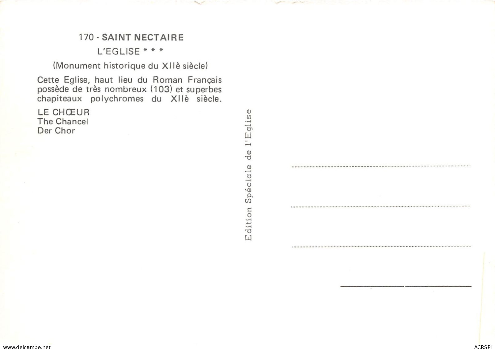 SAINT NECTAIRE L EGLISE Le Choeur 15(scan Recto-verso) MA2221 - Saint Nectaire