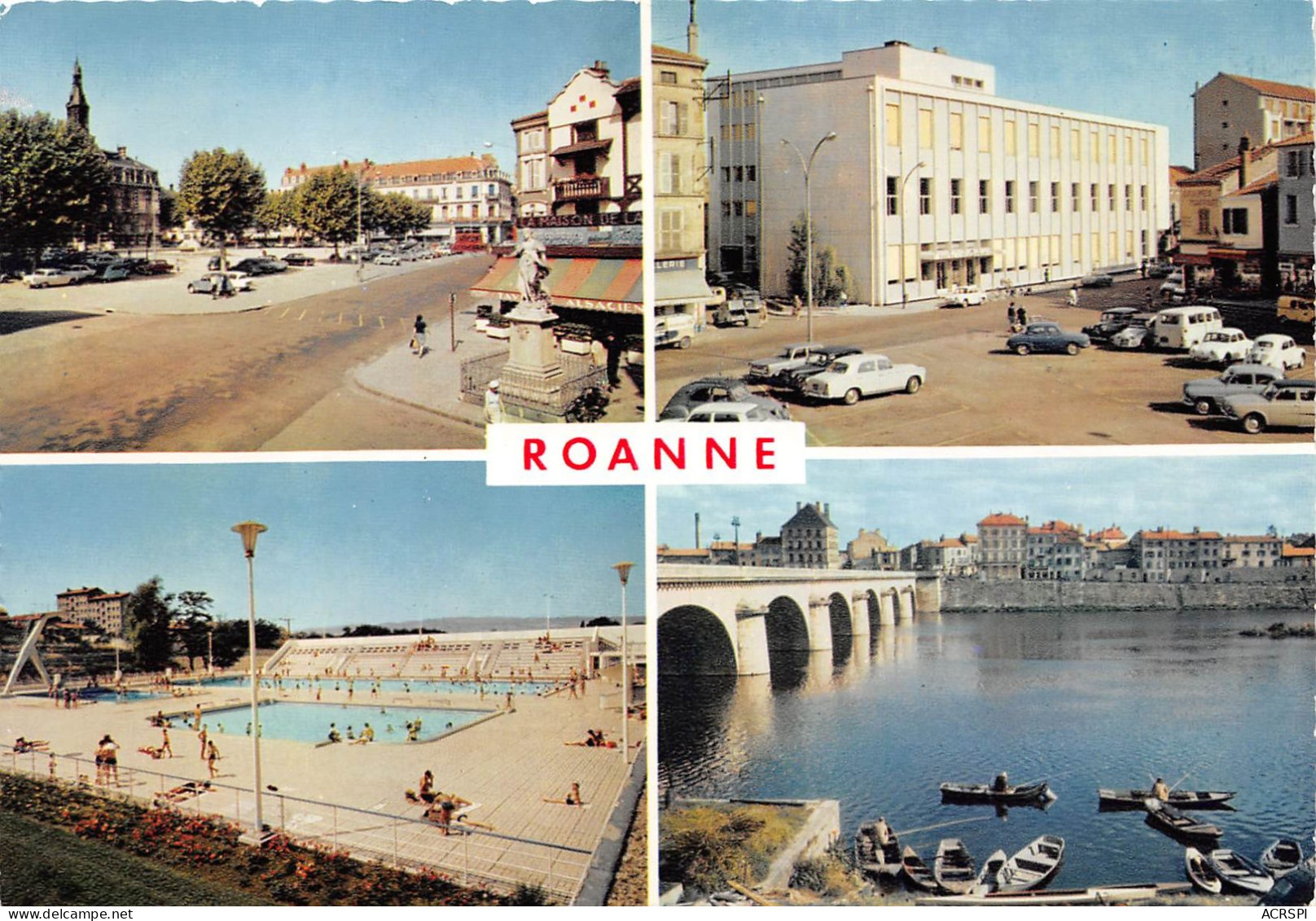 ROANNE Place De L Hotel De Ville La Nouvelle Poste La Piscine Le Pont Sur La Loire 3(scan Recto-verso) MA2254 - Roanne