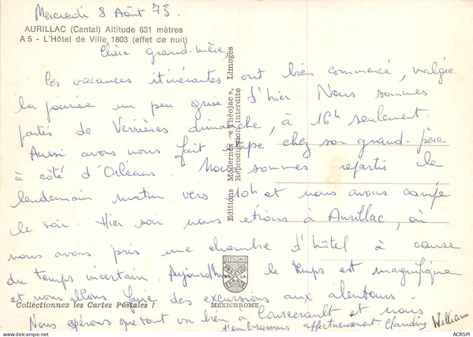 AURILLAC L Hotel De Ville 1803 15(scan Recto-verso) MA2250 - Aurillac