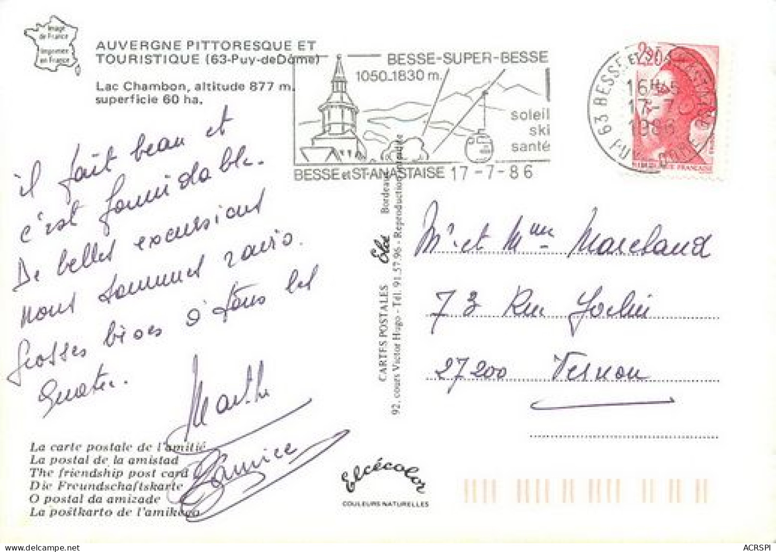 LE LAC CHAMBON Besse  34   (scan Recto-verso)MA2242Bis - Besse Et Saint Anastaise