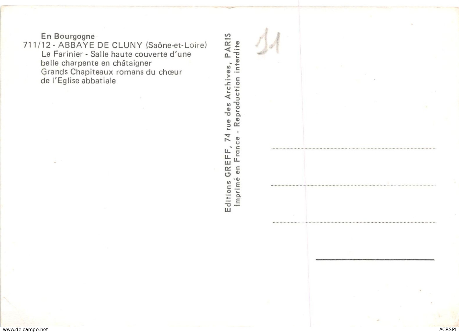 ABBAYE DE CLUNY Le Farinier Salle Haute Couverte Dune Belle Charpente En Chataigner (scan Recto-verso) MA2242 - Cluny