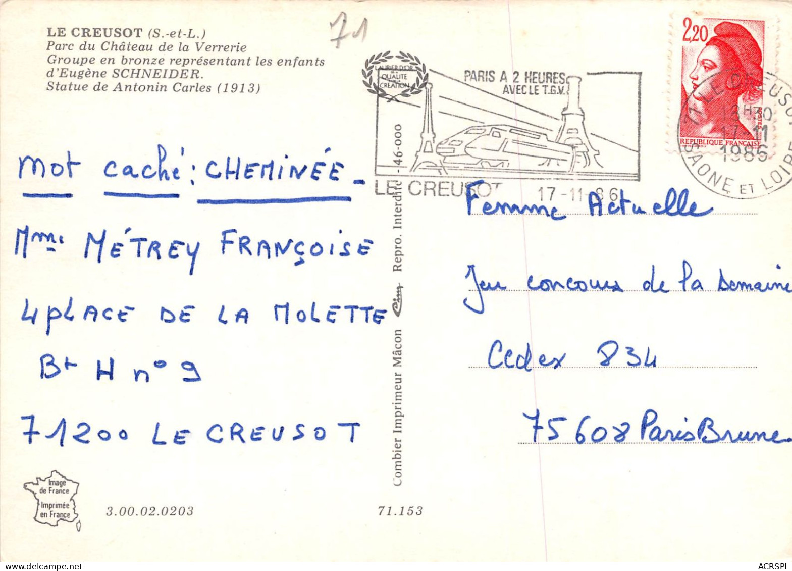 LE CREUSOT Parc Du Chateau De La Verrerie 9(scan Recto-verso) MA2241 - Le Creusot