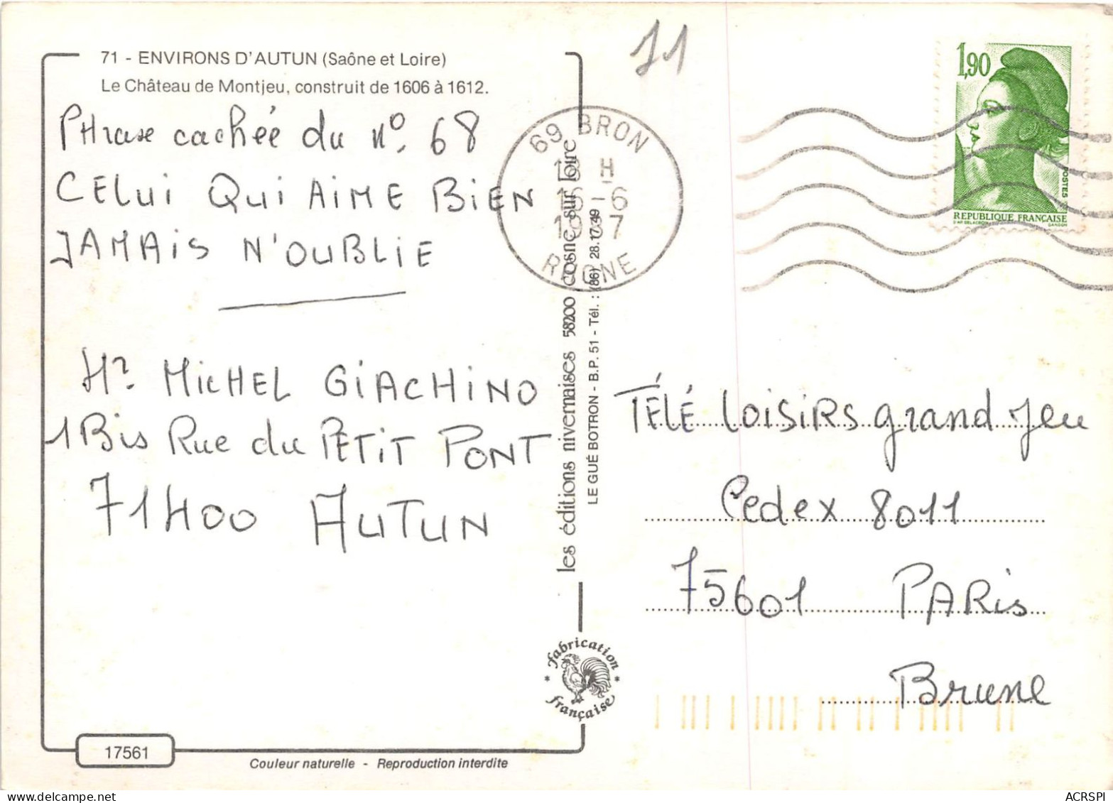 Environs D AUTUN Le Chateau De Montjeu Construit De 166 A 1612 11(scan Recto-verso) MA2241 - Autun