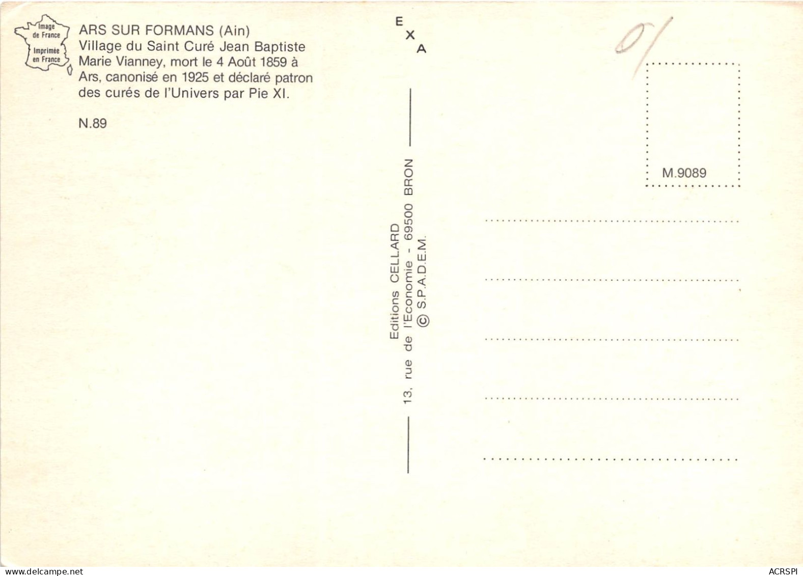 ARS SUR FORMANS Village Du Saint Cure Jean Baptiste Marie Vianney 7(scan Recto-verso) MA2265 - Ars-sur-Formans