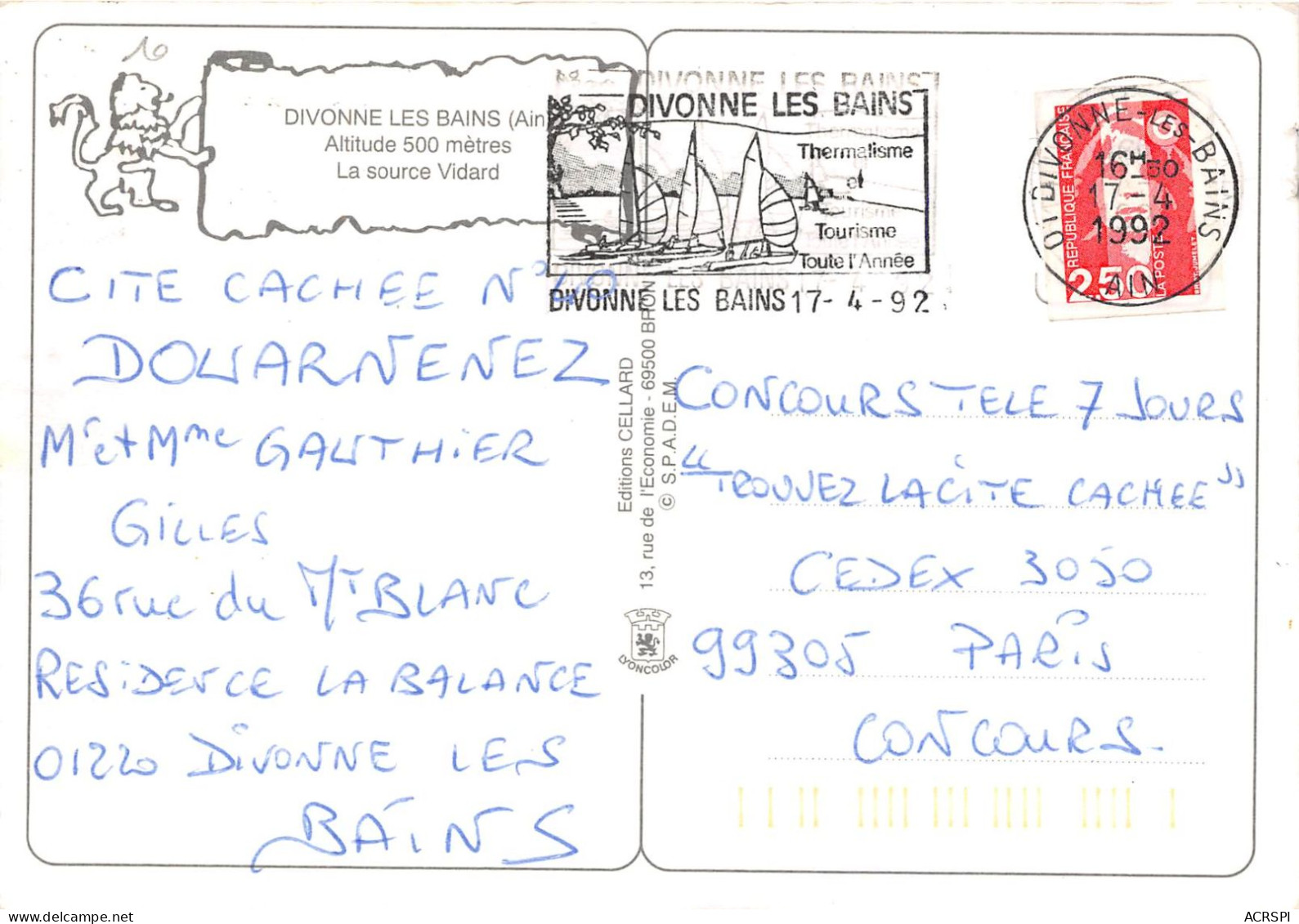 DIVONNE LES BAINS La Source Vidard 27(scan Recto-verso) MA2264 - Divonne Les Bains