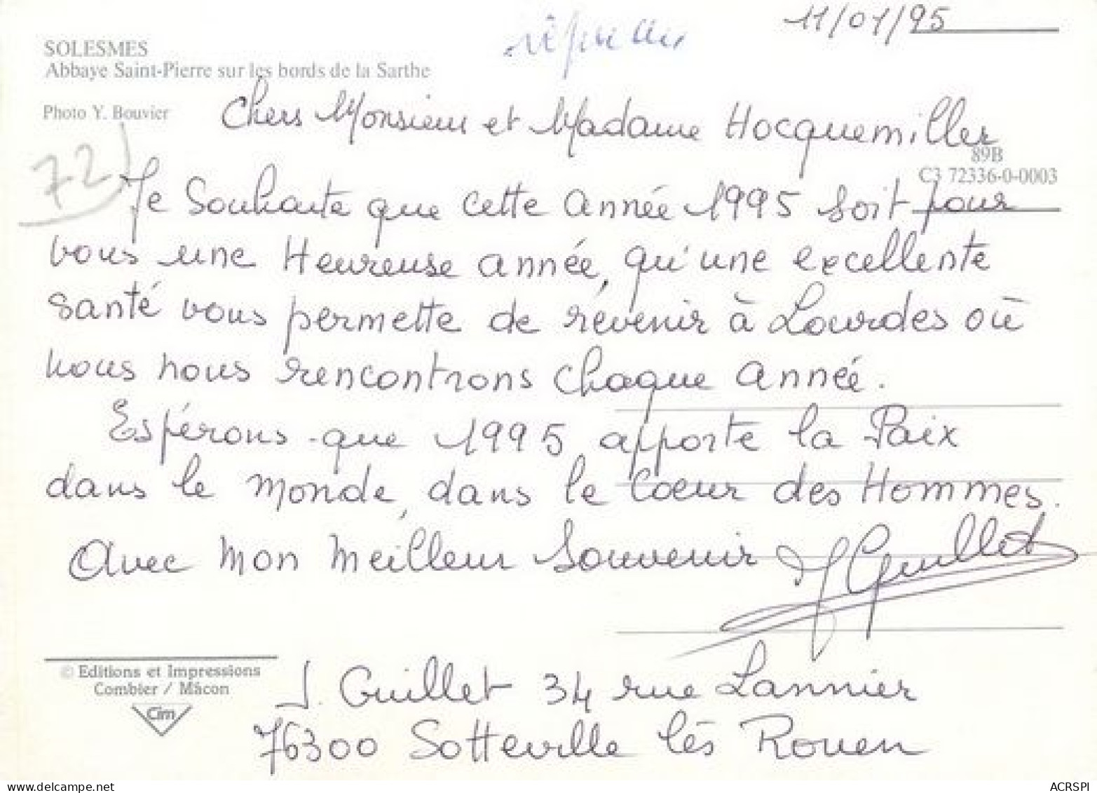 SOLESMES  Abbaye Saint Pierre  Sur Les Bords De La Sarthe   47  (scan Recto-verso)MA2271Bis - Solesmes