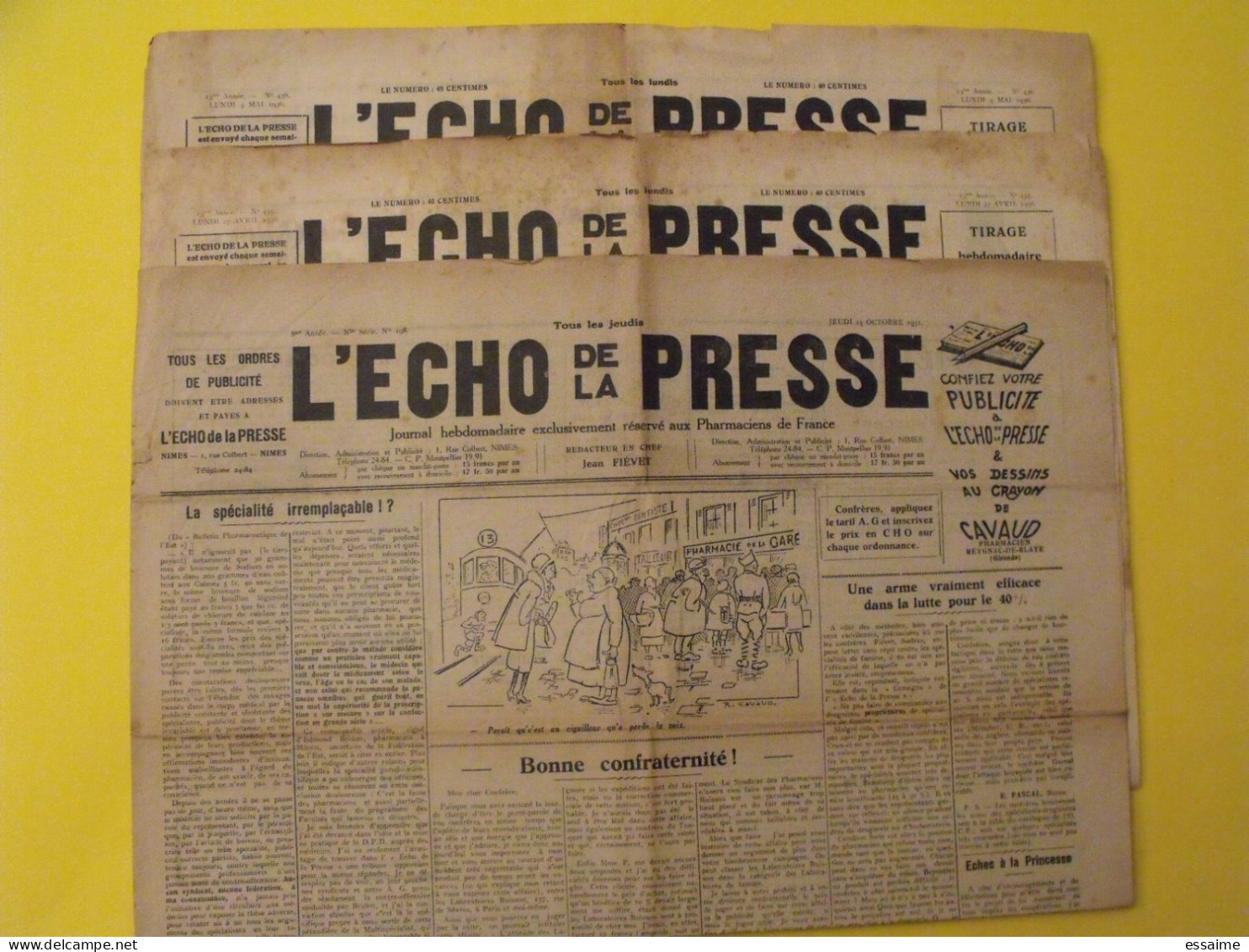 3 N° De L'Echo De La Presse De 1931-1936. Pharmaciens De France CNPF Réglementation - Sonstige & Ohne Zuordnung