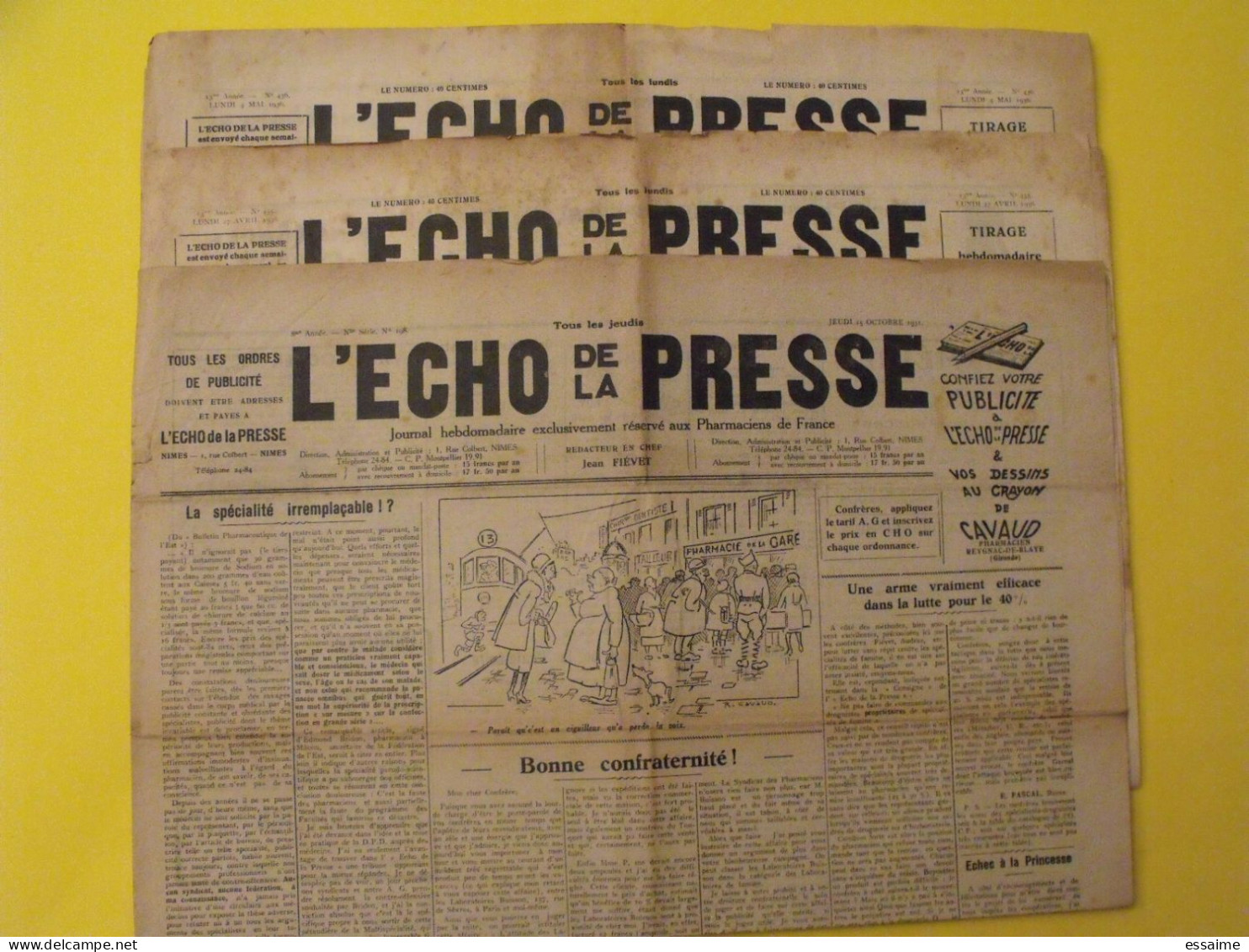 3 N° De L'Echo De La Presse De 1931-1936. Pharmaciens De France CNPF Réglementation - Otros & Sin Clasificación