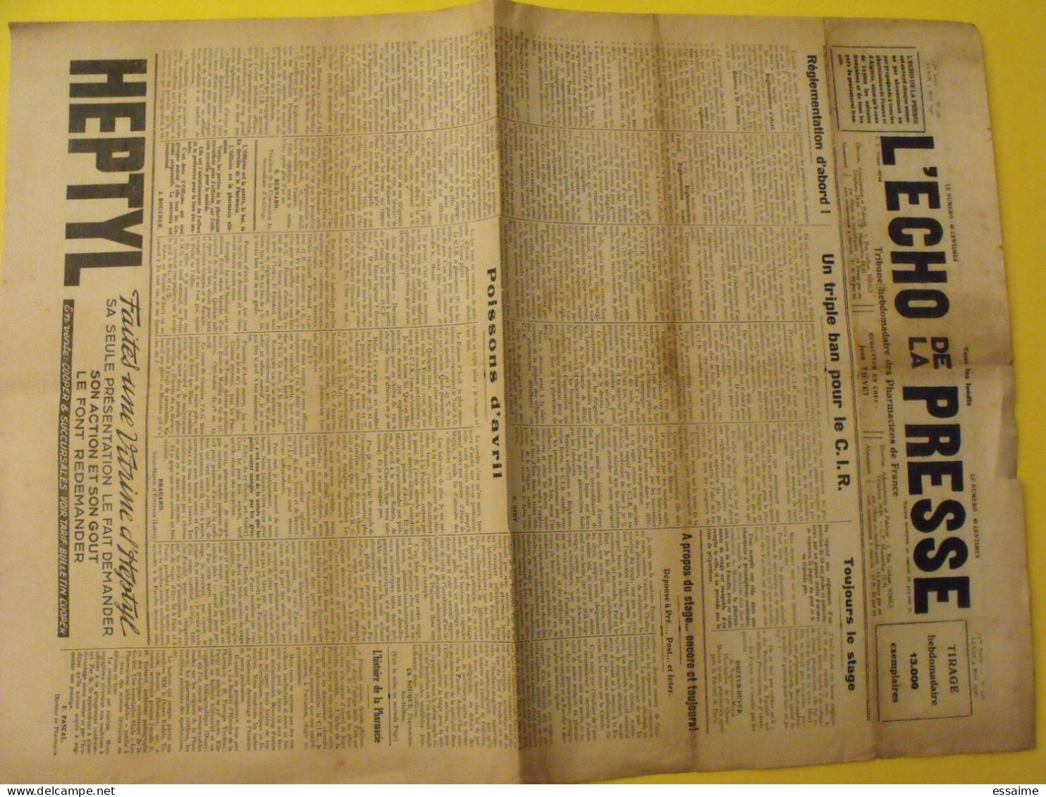 3 n° de L'Echo de la Presse de 1931-1936. Pharmaciens de France CNPF réglementation