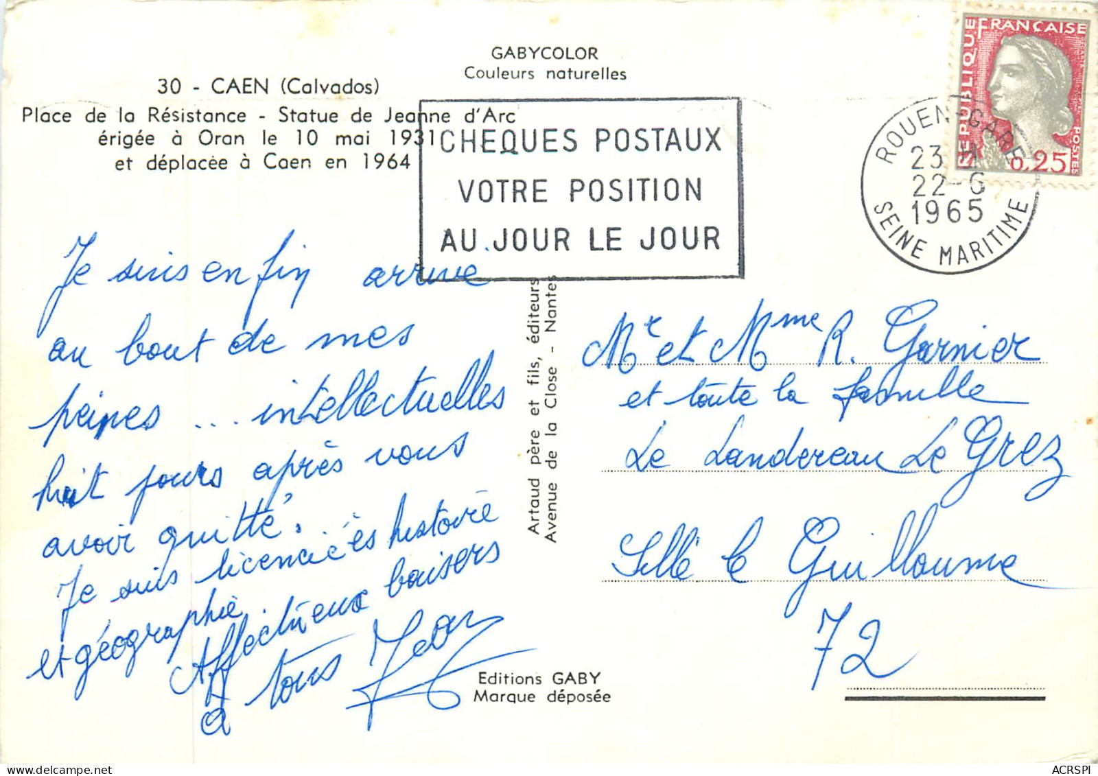 CAEN PLace De La Resistance Statue De Jeanne D Arc 10(scan Recto-verso) MB2391 - Caen