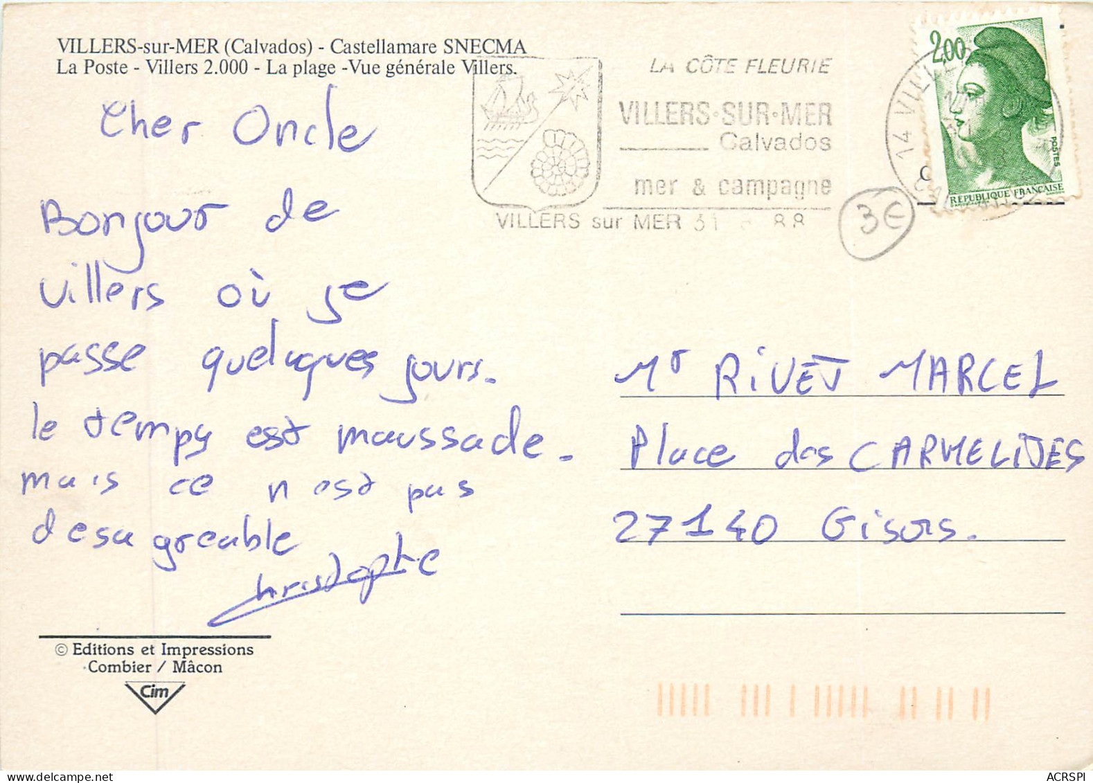 VILLERS SUR MER Castellamare SNECMA La Poste 7(scan Recto-verso) MB2392 - Villers Sur Mer